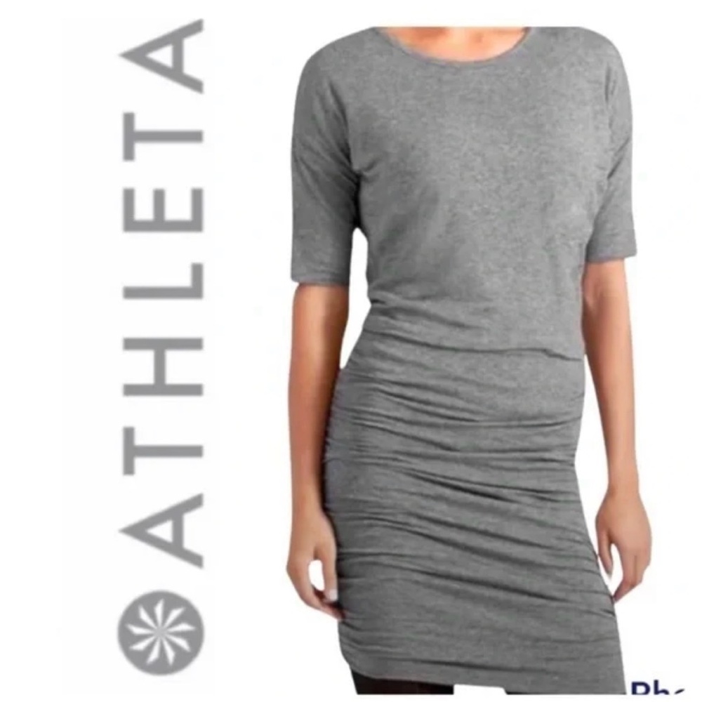 Athleta Topanga Gray Ruched Side T Shirt Dress Athleisure Casual Size S - Picture 2 of 8